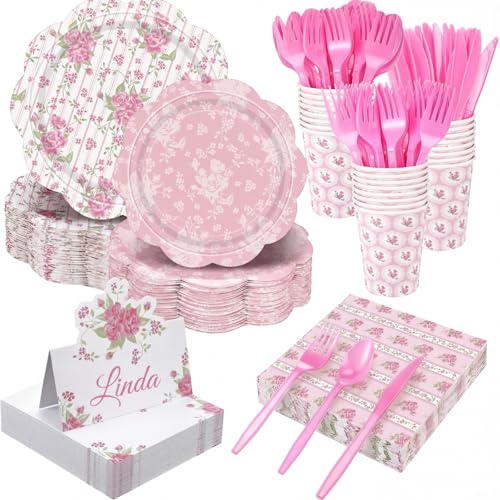 Shellwei 410 Pcs Vintage Floral Tea Party Supplies Bridal Shower