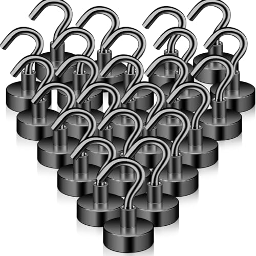 Keukenket 24 Ganci Magnetici Extra Forti, 15 kg, 20 mm, Magneti Al Neodimio Con Gancio, Senza Punzonatura, per Porte in Ferro, Cucina, Campeggio, Armadietti