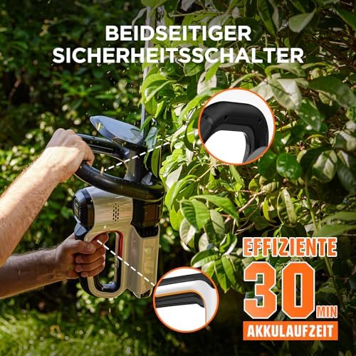Bild 4 - Litheli Akku Heckenschere, 56 cm Messerlänge, Anschlagschutz & ergonomischer Griff, mit 2,0Ah Akku - lasergeschnittene Stahlklingen für präzises Schneiden, Cordless Hedge Trimmer
