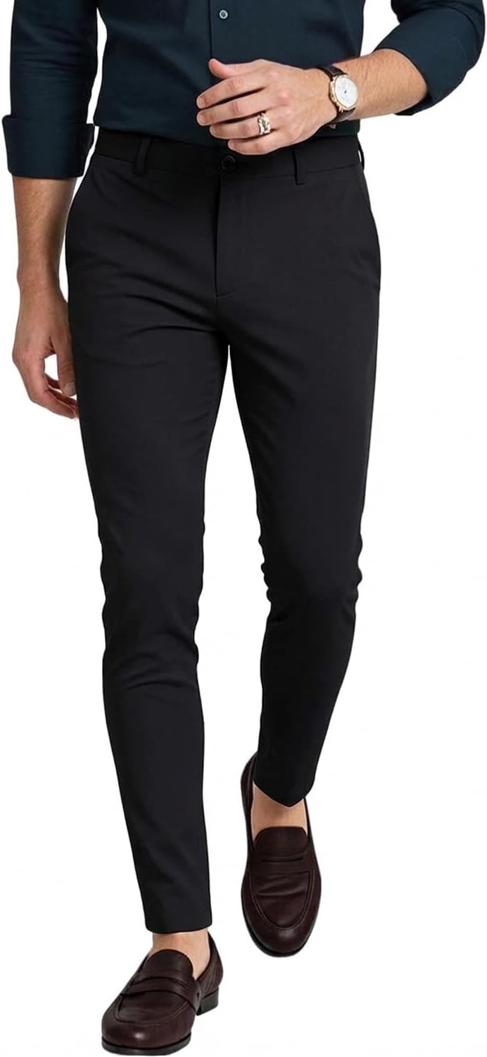 Mens Dress Pants Slim Fit Stretch Fashion Plaid Pant Skinny Leg