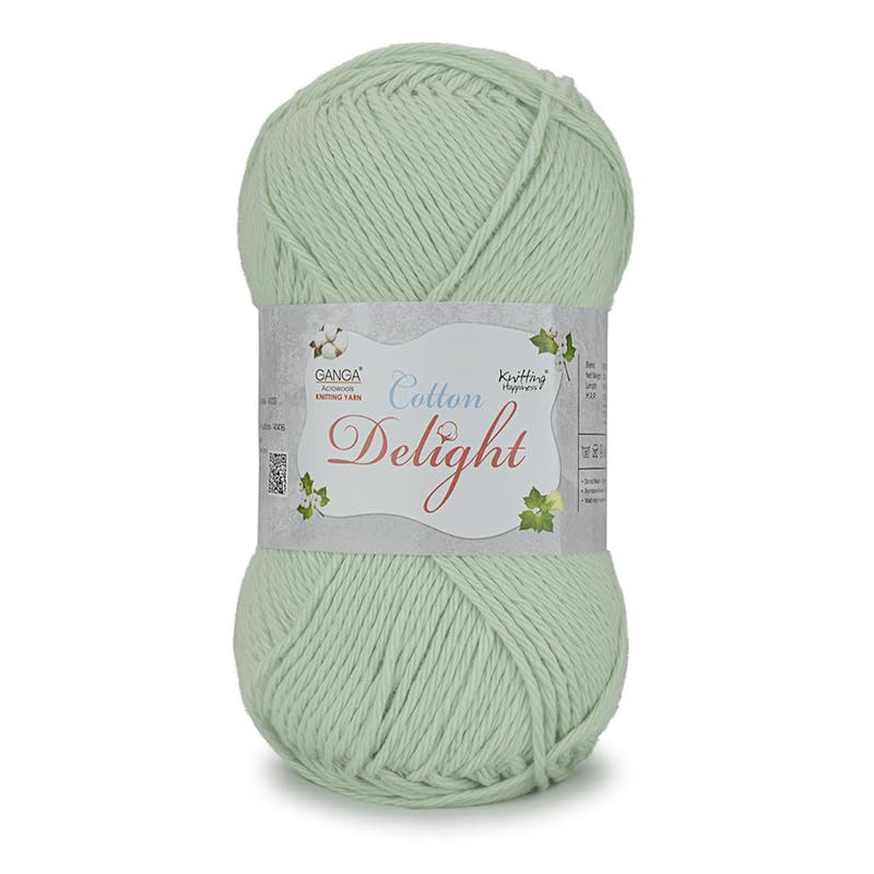 Image of Ganga Acrowools Cotton Delight, Dk Weight Cotton Yarn, Oekotex Class L Certified 100G, 169M, Pack of 1 Ball - 100gm Each, Shade No. - COD019, Pale Spring Rain