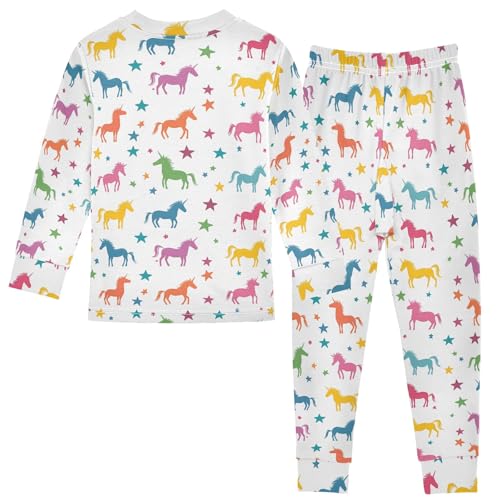 Colorful Unicorn Funny Pattern Cute Pajama Sets Long Sleeve Top and Pants, Snug Fit Sleepwear for Night Wears2