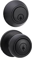 Amazon Basics Coastal Matte Black Exterior Door Knob with Key Lock & Deadbolt - Durable Brass, Adjustable Latch