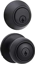 Amazon Basics Exterior Door Knob With Key Lock and Deadbolt, Coastal, Matte Black