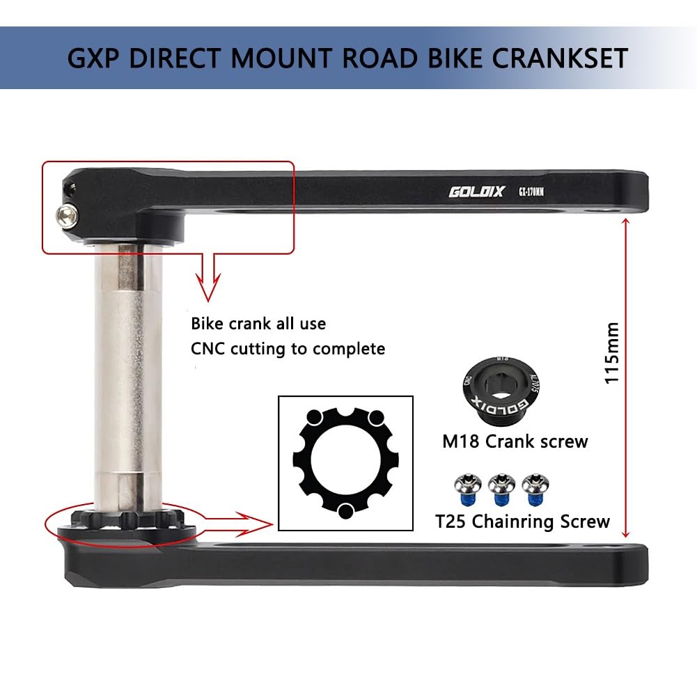 Guarnitura per Bici da Strada 165/170/172,5/175 mm, con Braccio Cavo Integrato, Montaggio Diretto con Movimento Centrale BSA BB 68-73 mm, Compatibile con 7-12 velocità, in Lega di Alluminio.