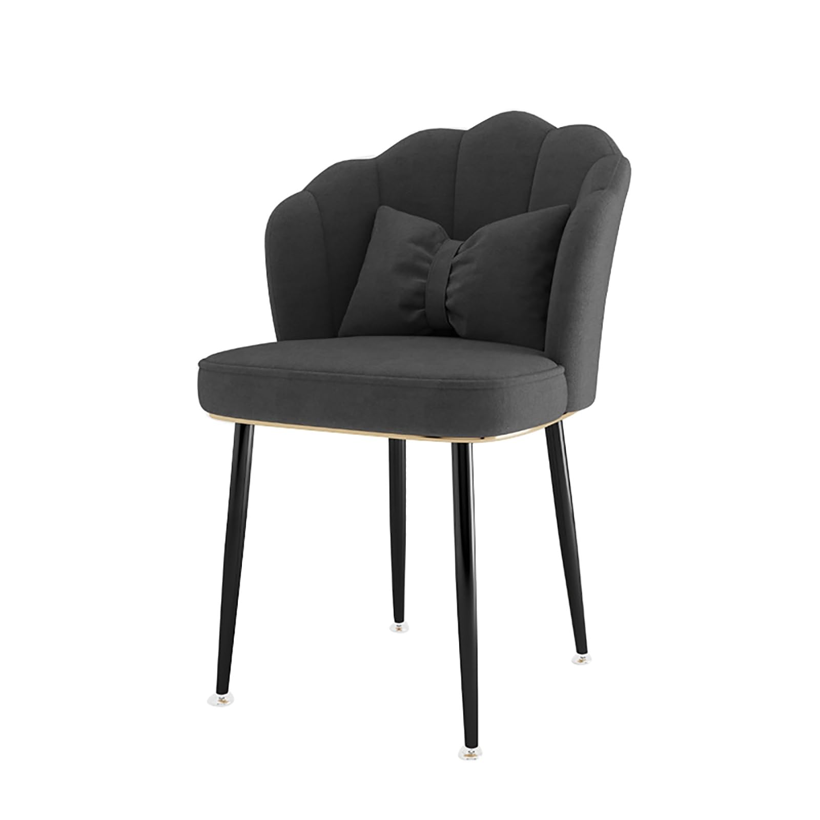 Moderno sgabello imbottito per trucco con schienale, elegante sedia da pranzo con schienale a conchiglia, per cucina e camera da letto, gambe grigio scuro e nere, design versatile