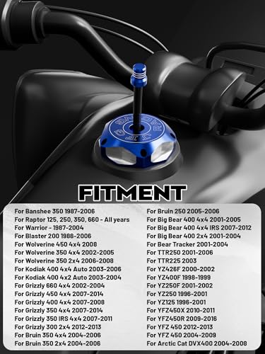 Image of JFG RACING ATV Gas Cap,CNC Fuel Tank Billet Cover for YFZ 450,YFZ450R,Banshee 350 200,Raptor 660 350 250 125,Warrior 350 450,Kodiak 400,Grizzly 660 450 400 350,Bruin 350 250-Blue