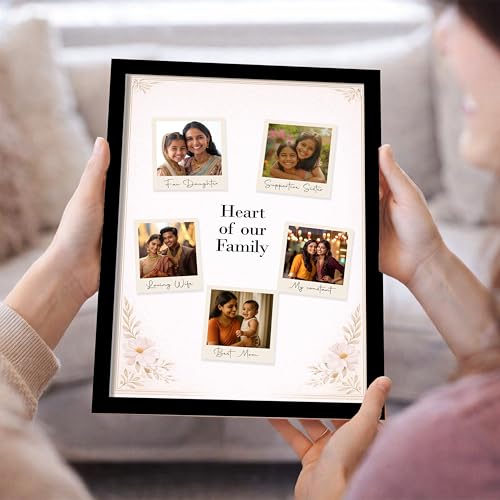 Image of Customized Photo Frame Wall Decor Collage of 5 Images Gift For Mother Sister Wife Girlfriend and Friend, Personalized Women's Day and Mothers Day Photo Frame Gift For Home Living room Bedroom 23x32 cm