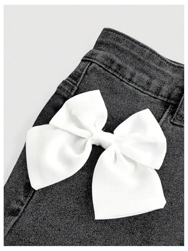 OYOANGLE Women's Bowknot Mini Denim Skirt Y2K Mid Waist Ruffle Hem Jean Skirts with Pocket4