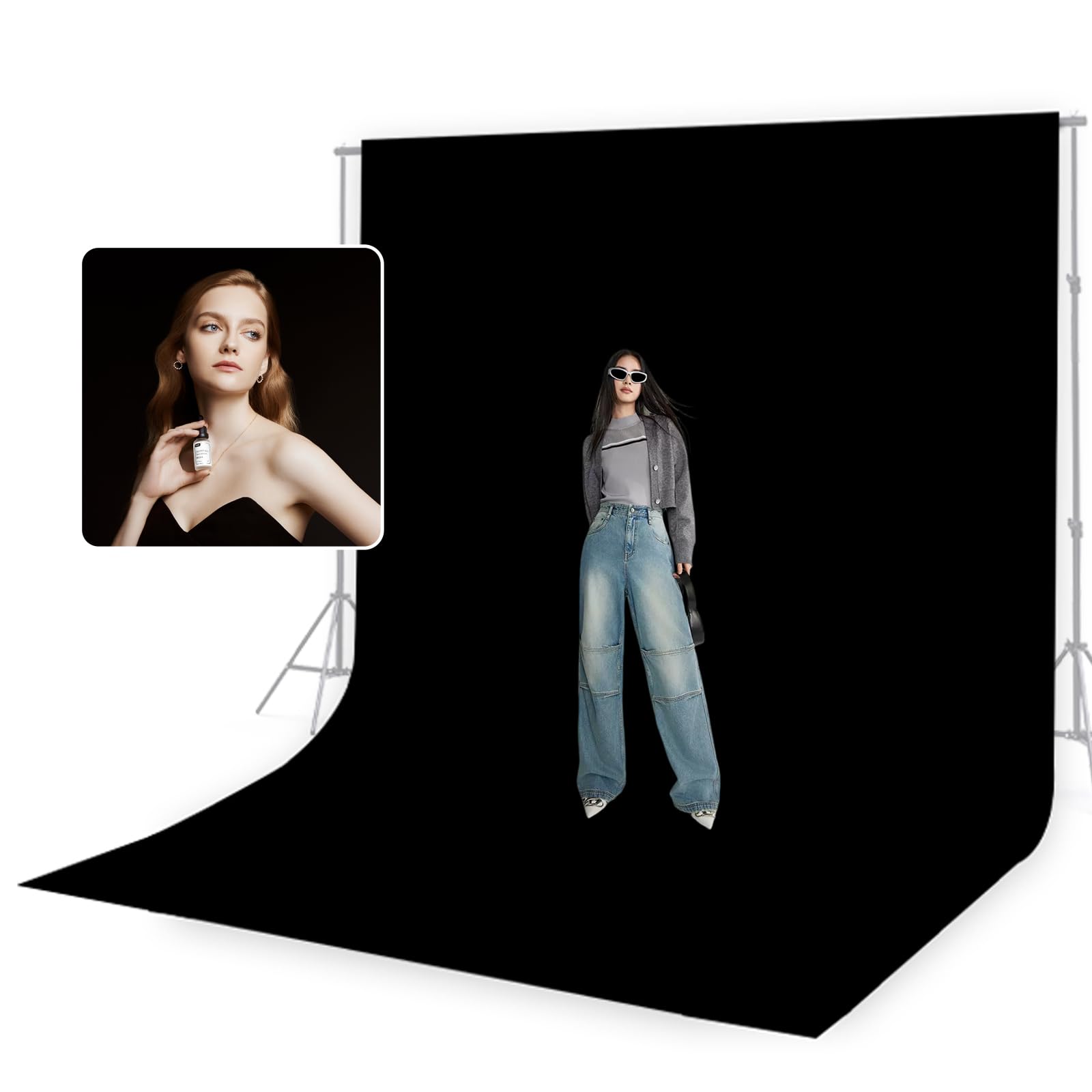 BEIYANG 10 x 10 ft Black Backdrop Background for Photography, Photo Cloth Background Screen, Wrinkle-Resistant Black Curtain for Portrait, Product