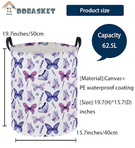 Image of Butterfly Laundry Basket for Nursery Cute Storage Bin Organizer Room Decor for Home(Purple Butterfly)