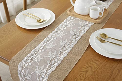 boyspringg Burlap Table Runner , Burlap Lace Table Runner for Wedding , 12X108 inches , Jute Table Decor for Wedding Reception , Thanksgiving , Christmas & Party Farmhouse Kitchen etc. (5 Packs) - Thumbnail 5