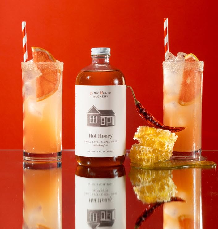 Image of Pink House Alchemy Hot Honey Simple Syrup, 16 oz, Handcrafted, All-Natural | Spicy-Sweet Cocktail & Coffee Mixer, Small-Batch
