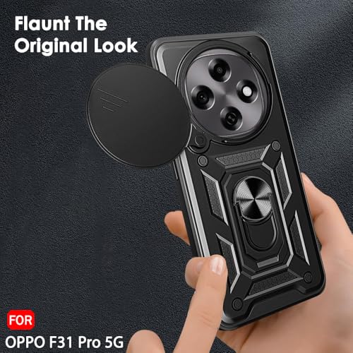 Image of TheGiftKart Tough Armor Bumper Back Cover Case for Oppo F31 Pro 5G | Rotating Camera Cover, Kickstand & Ring Holder | 360 Degree Protection Back Cover Case for Oppo F31 Pro 5G (PC & TPU, Black)