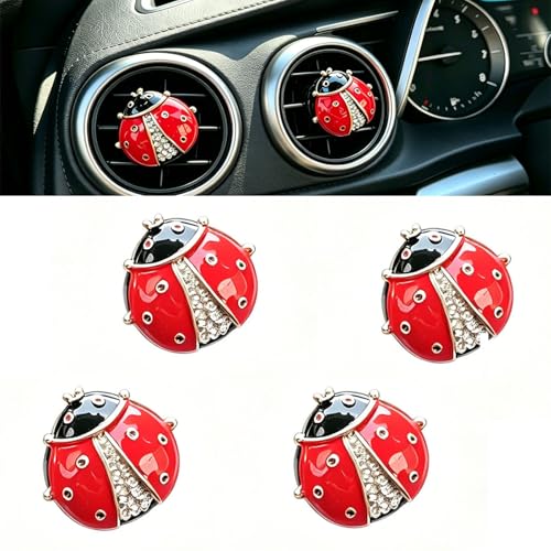 Image of 4 Pack Bling Crystal Ladybug Car Air Freshener Vent Clips, Cute Rhinestone Animal Auto Air Outlet Fragrance Diffuser, Decorative Car Interior Accessories for Women Girls, Creative Gift
