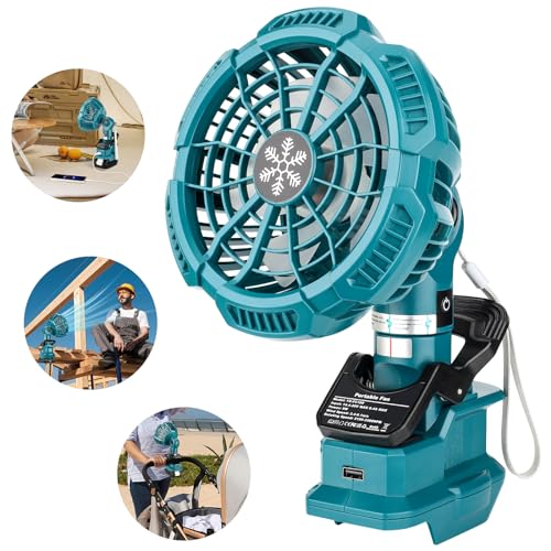 YEX-BUR Portable Clip-on Fan for Makita 18v Battery Quiet Battery Operated Personal With USB Port for Outdoor Camping Worksite Home Office