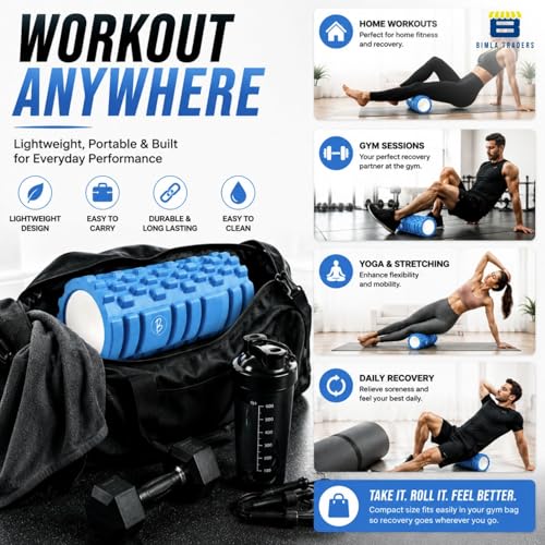 Image of Btag Foam Roller for Gym & Home Workout - Deep Tissue Muscle Massager for Back Pain, Neck & Knee Relief | Yoga, Stretching & Recovery Tool 33 cm (Blue)