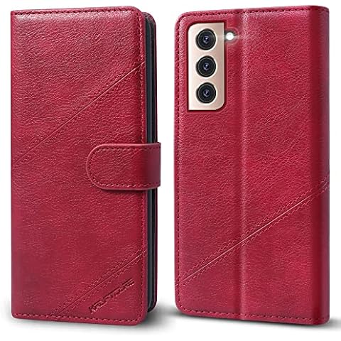 KRAFTCARE Case for Samsung S22 with Screen Protector, PU Leather Galaxy S22 5G Case, Flip Wallet RFID Blocking Shockproof Cover with Kickstand Card Slot Phone Case for Samsung Galaxy S22 5G, Wine Red Cover