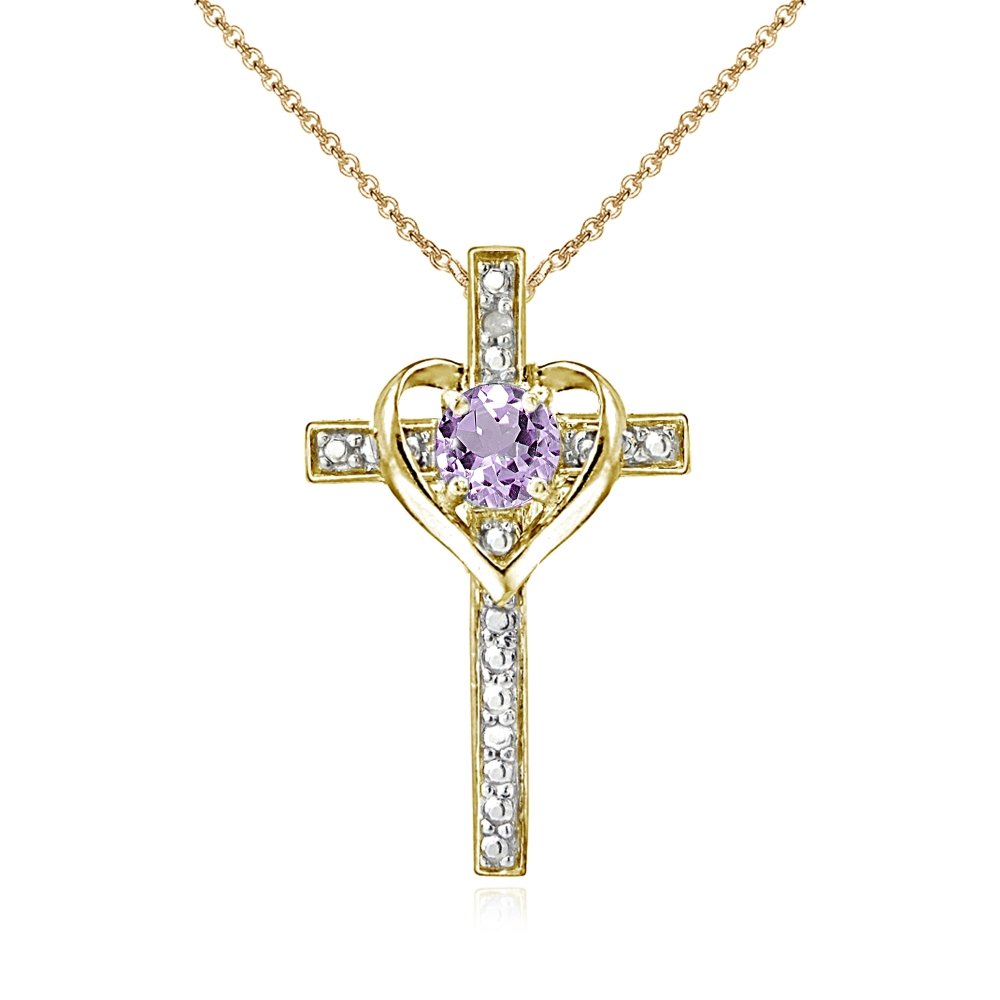 Cross Necklace for Women, Birthstone Necklace, Genuine or Synthetic Gemstone Necklace, Cross Pendant, Heart Cross, Necklaces for Women, Sterling Silver Necklace or Gold Flash Silver Necklace