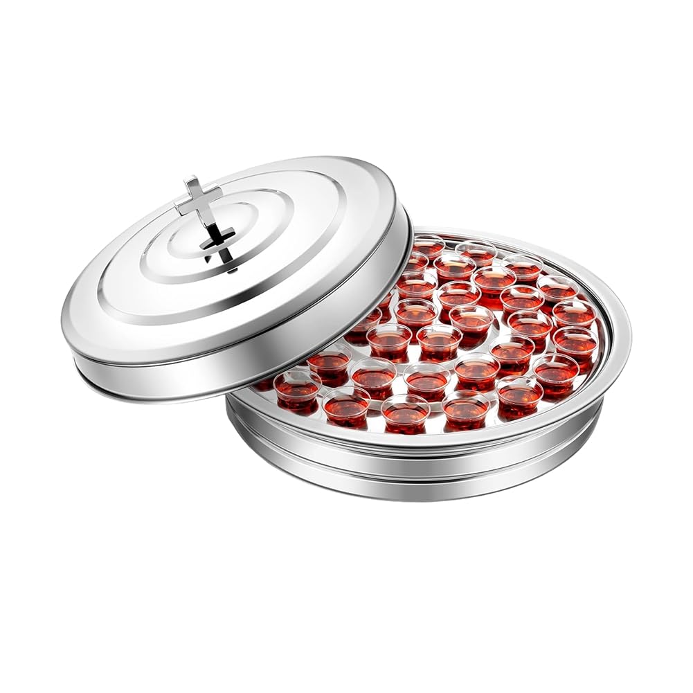 IJSDNVJNDX Church Supplies Holy Communion Tray for Churches Stainless Steel Cup Tray with Lid Communion Set Not Including Cups