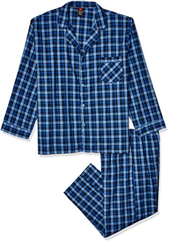 Hanes Big and Tall Men's Woven Plain-Weave Pajama Set, Navy, Large