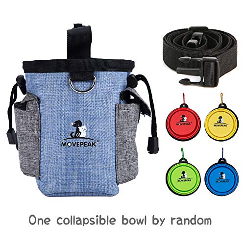 Bolsa de accesorios para mascotas, bolsa para aperitivos al aire libre,bolsa para pasear al perro con soporte para bolsa de caca,cuenco de agua plegable de para perro, cinturón ajustable (azul cielo)
