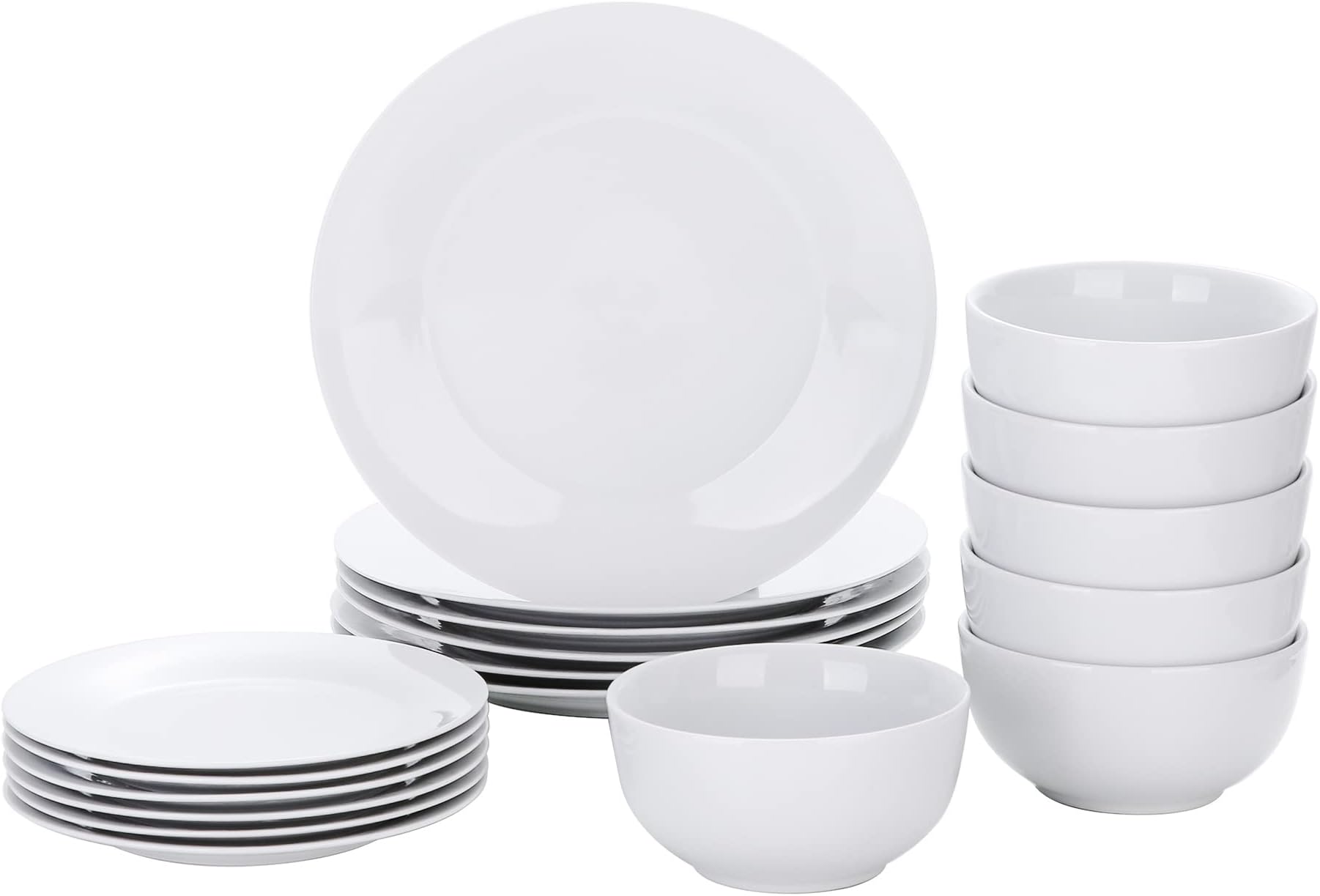 VEWEET Basic Series 18-Piece Porcelain Dinner Set, with 6 Cereal Bowls, Dessert Plates and Flat Plates, for 6 People, BASIC-18