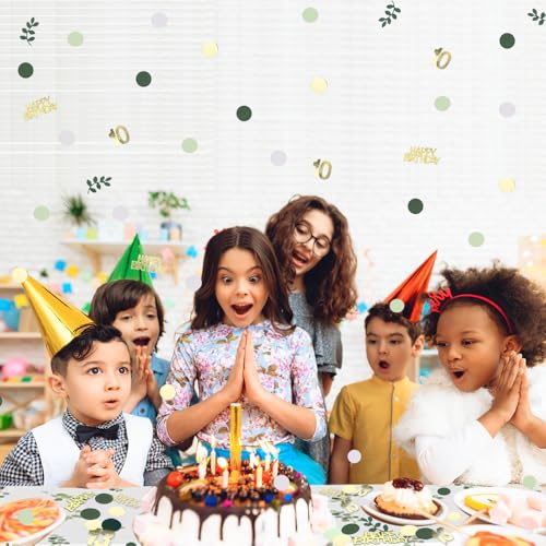 Image of Sage Green 10th Happy Birthday Confetti, 10th Birthday Table Decorations Scatter Green Gold Foil Cake Confetti Decorations for 10 Bday Boys Girls Party Decor 230 Pcs