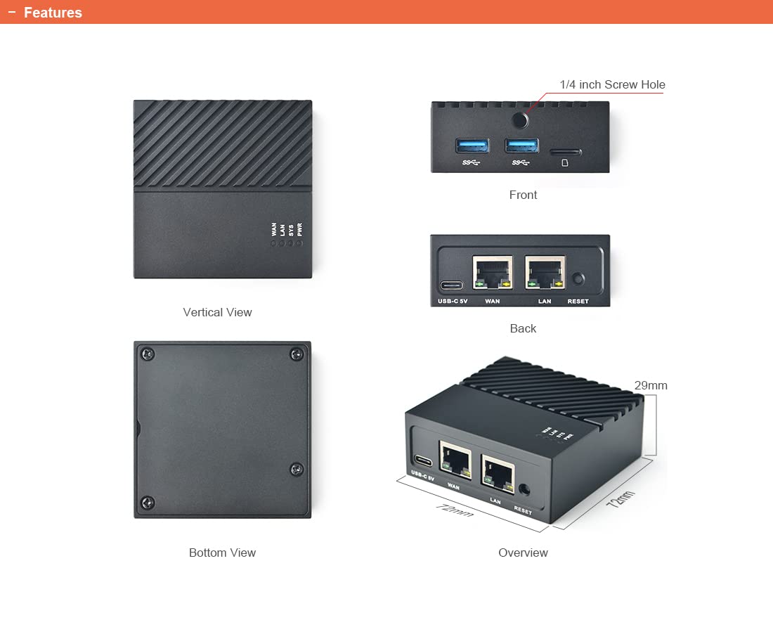 Nanopi R4S Mini Portable Travel Router OpenWRT con porte Ethernet dual Gbps 4GB RAM LPDDR4 Basato su Rockchip RK3399 Soc per IOT NAS Smart Home Gateway (Without Mac chip)