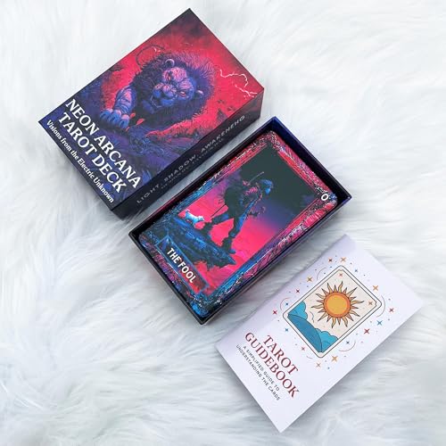 Image of Dark Tarot Deck 78 Cards, Neon Arcana Cyberpunk Tarot Cards with General Guidebook for Adults, Modern Gothic Fantasy Tarot for Shadow Work & Collectors