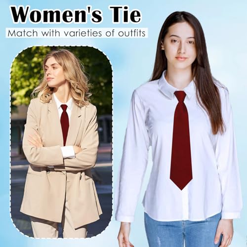 Image of Luckyvestir Womens Tie, Pre Tied Black /Red Ties for Women Adjustable Zipper Womens Necktie
