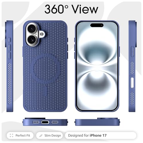 Image of Outlouders Back Cover for iPhone 17 | Honeycomb Cooling Design | Silicone Heat Dissipation | Mag-Safe Compatible | Shockproof Camera Protection Bumper Case (Blue Mag-Safe)