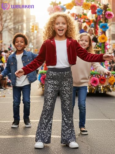 Image of WELAKEN Sequin Casual Pants for Girls with Lining Kids & Little Girl's Sparkling Trousers