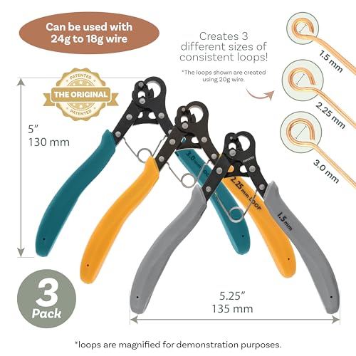 Image of The Beadsmith Original One Step Loopers | 3-Piece Combo Pack, includes 1.5 mm, 2.25 mm & 3 mm Looper Pliers, Use With 24-18g Craft Wire (Patented)