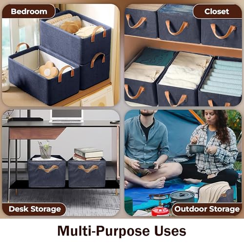 Image of Prime Pick Storage Box Foldable Cloth Organizer Breathable Non Woven Fabric Washable Durable Clothing Storage Bin with Reinforced Handles Wardrobe Organizer Blue XL Size Pack of 1