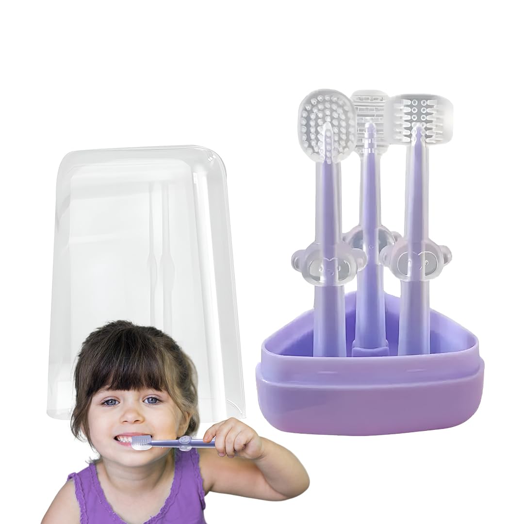 TONY STARK Pack of 3 Silicone Baby Tongue Cleaner for 0-24 months, Baby Manual Toothbrush Set, Contains Toothbrush for Kids, U-Shaped Toothscrubber, Tongue Cleaner with Travel Case (Purple)-image-25