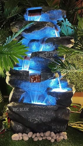 Image of 6 Tier Layer Stone Look Fiber Fountain for Home Decor /Living Room /Hall /Office /Garden /Puja Room Indoor Outdoor (Grey: 55 x 40 x105 cm)
