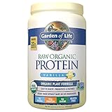 Garden of Life Raw Organic Protein Vanilla Powder, 20 Servings - Certified Vegan, Gluten Free, Organic, Non-GMO, Plant Based Sugar Free Protein Shake with Probiotics & Enzymes, 4g BCAAs, 22g Protein