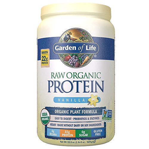 Garden of Life Raw Organic Protein Vanilla Powder, 20 Servings - Certified Vegan, Gluten Free, Organic, Non-GMO, Plant Based Sugar Free Protein Shake with Probiotics & Enzymes, 4g BCAAs, 22g Protein