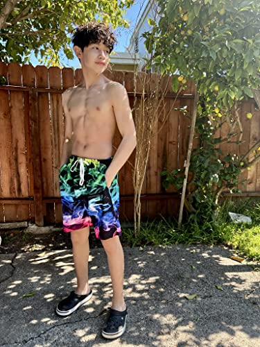 Idgreatim Boys Funny Graphic Swim Trunks Colorful Smoke Pattern Quick Dry Bathing Suits Running Sports Swimwear Swimsuit For Beach Holiday 9-10 Years #TOP3