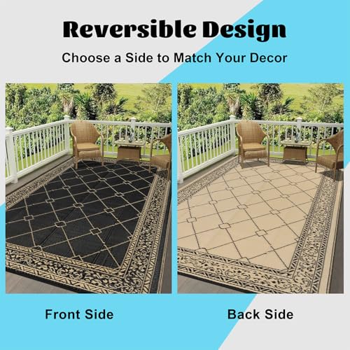 Enyhom Groß Outdoor Teppich 150 x 240 cm, Wendbarer RV Camping Außenteppich, Strapazierfähiger Kunststoff Flachgewebe Picknickdecke, Recycelter Wasserdicht Tragbar Balkonteppich für Terrassen Eingang