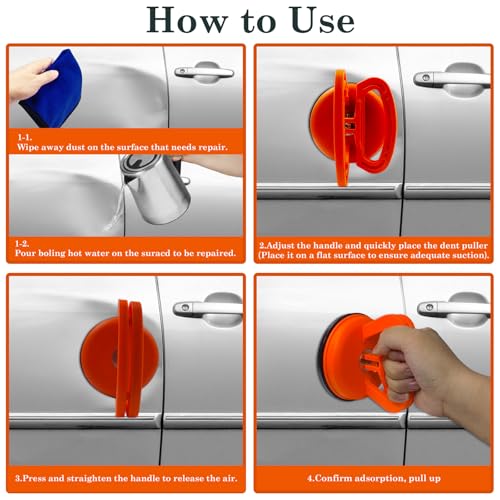 Image of Qidoe Dent Puller,3-Pack Car Dent Puller Dent Removal Kit Suction Cup Powerful dent Puller Remover and Dent Repair Puller for Car Body Repair,Screen,Glass, Objects Moving（Orange
