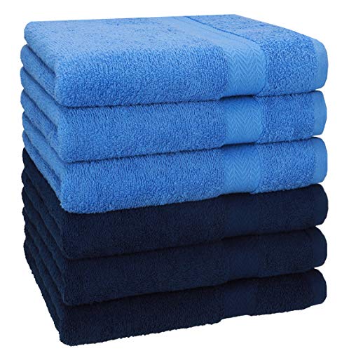 Betz Handtuch 6er Pack Handtücher Set Premium Größe 50x100 cm 100% Baumwolle - gut trocknend, Gute Qualität - ideal für Sport, Strand, Reisen Farbe dunkelblau/hellblau – Bild 3
