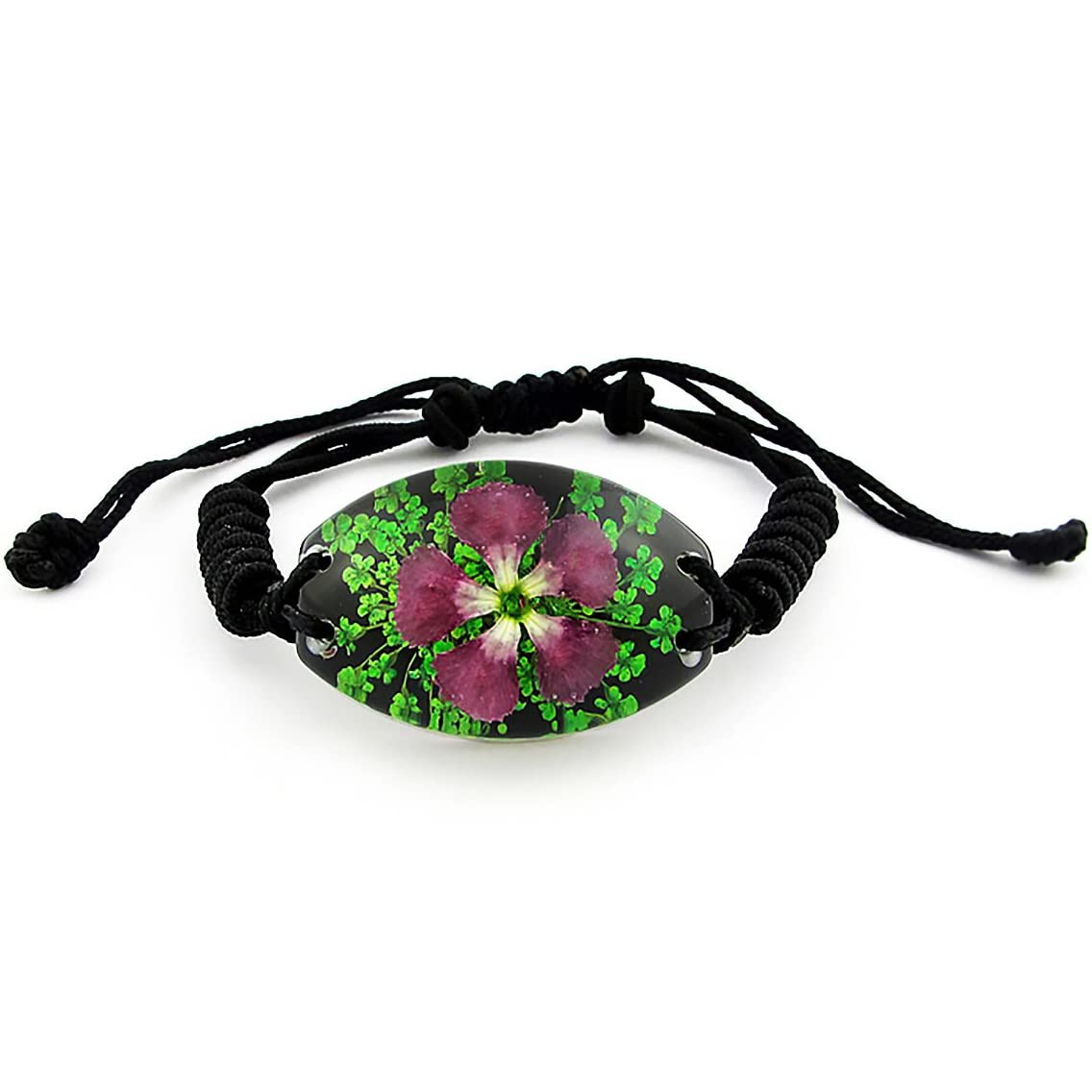 BicBugs Flower real preserved purple green black bracelet FB1