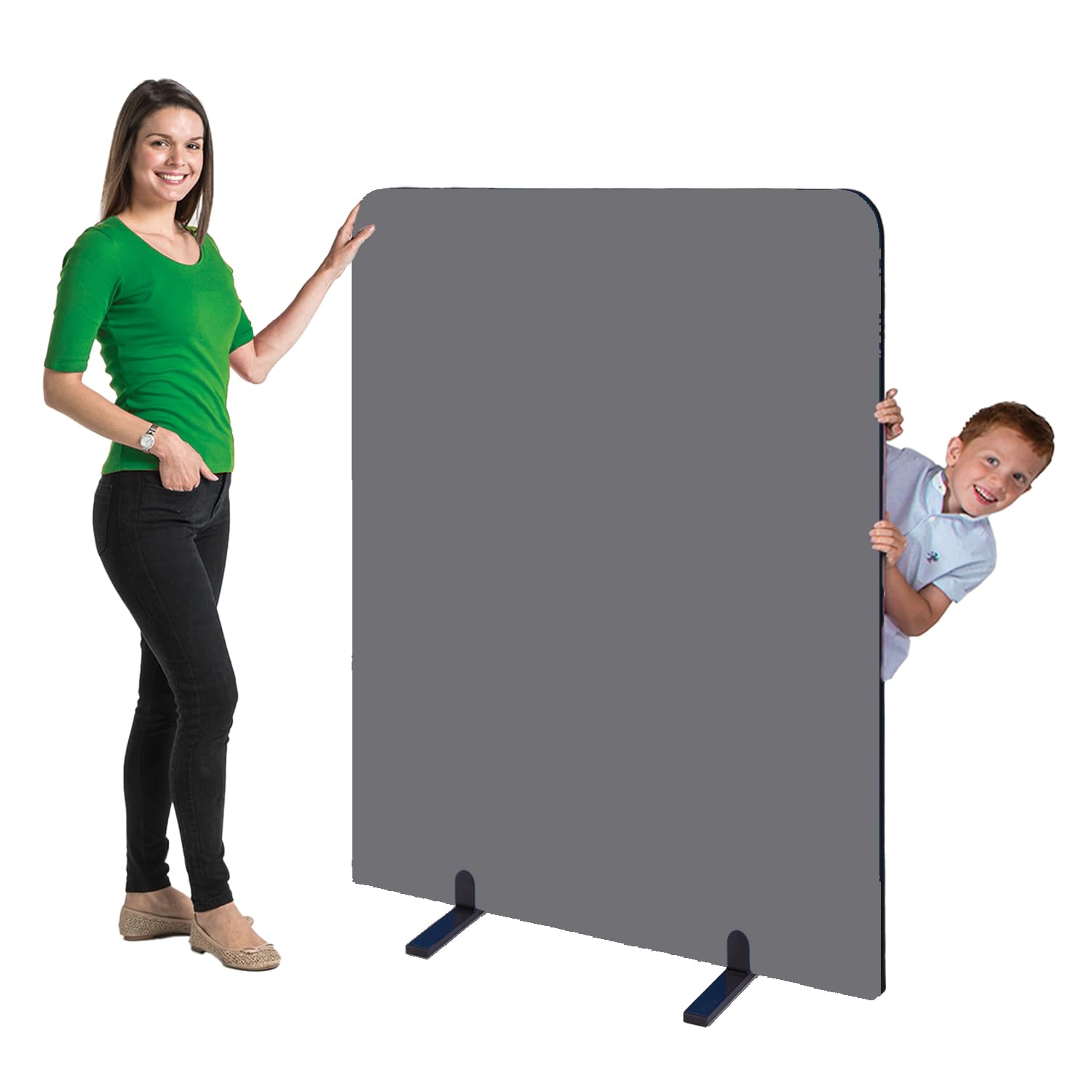 Floor Standing School Screen Room Divider, 1450 x 1200 mm, Merrick Woven Cloth covered Rounded Corner & edges with Black PVC Trim - Ideal for Pre-School, Library, Office, Displays — image 1