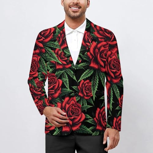 Weeds and Rose Flower Men's Slim Suit Long-Sleeve Prom Tuxedo Classic Two Button Business Jacket2