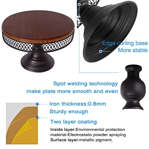 Weharnar Black Cake Stand 12 Inch, Round Rustic Metal Wood Cake Stand And Candy Pastry Cupcake Stand, Pedestal Dessert Stands For Wedding Birthday Party #TOP2