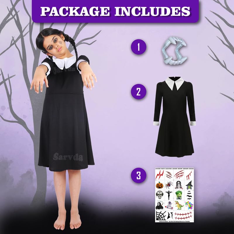 Image of Sarvda Halloween Dress | Costume and Accessories | For Girls and Boys | Kids & Adults | Haunted Horror Theme Party Vampire Witch Ghost Skeleton Draculla Zombie Pumpkin Scary Cosplay Dress