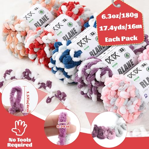 Image of Loop Yarn for Finger Knitting Soft, #7 Blue Chunky Yarn for Hand Knitting | 2 Pack of 17.4 Yds, 6.3 Oz Chunky Knit Yarn No Needles or Hooks, Chenille Blanket Yarn for Crocheting Blankets, Amigurumi