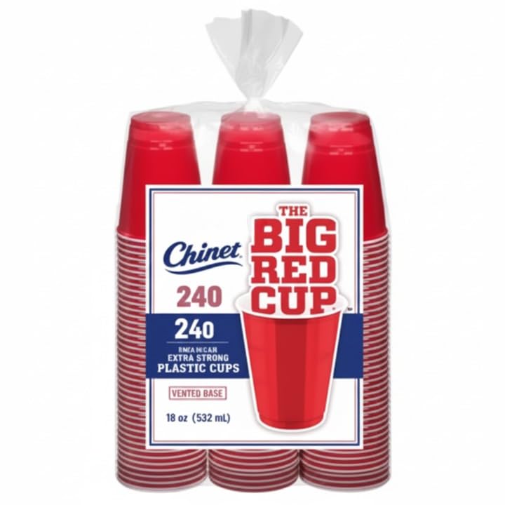 Chinet 18oz Red Plastic Cups Sturdy Disposable Party Cups, 120 Pack for Events, BBQs & Gatherings